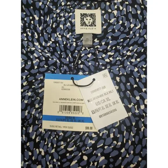 NWT Anne Klein Women's XL Blue Black & White Abstract Print Wrap Dress - Picture 3 of 8